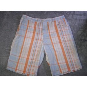 Perry Ellis Shorts Men's 33 (Tag 34) America  White, Blue, Orange‎ Plaid